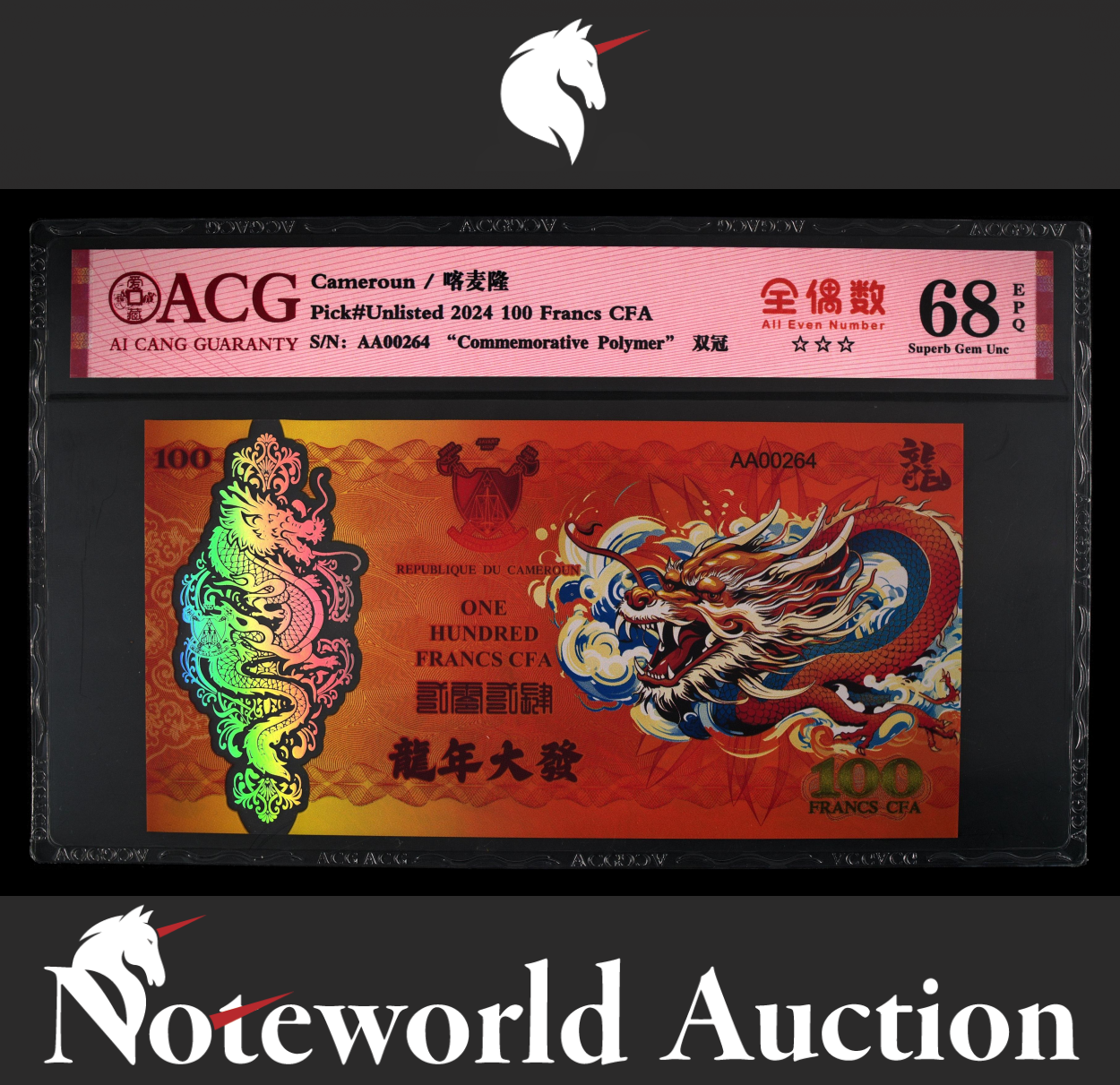 Cameroun COMM. 100 2024 Dragon LiIon Polymer UNC All Even Number WITH HARD CASE