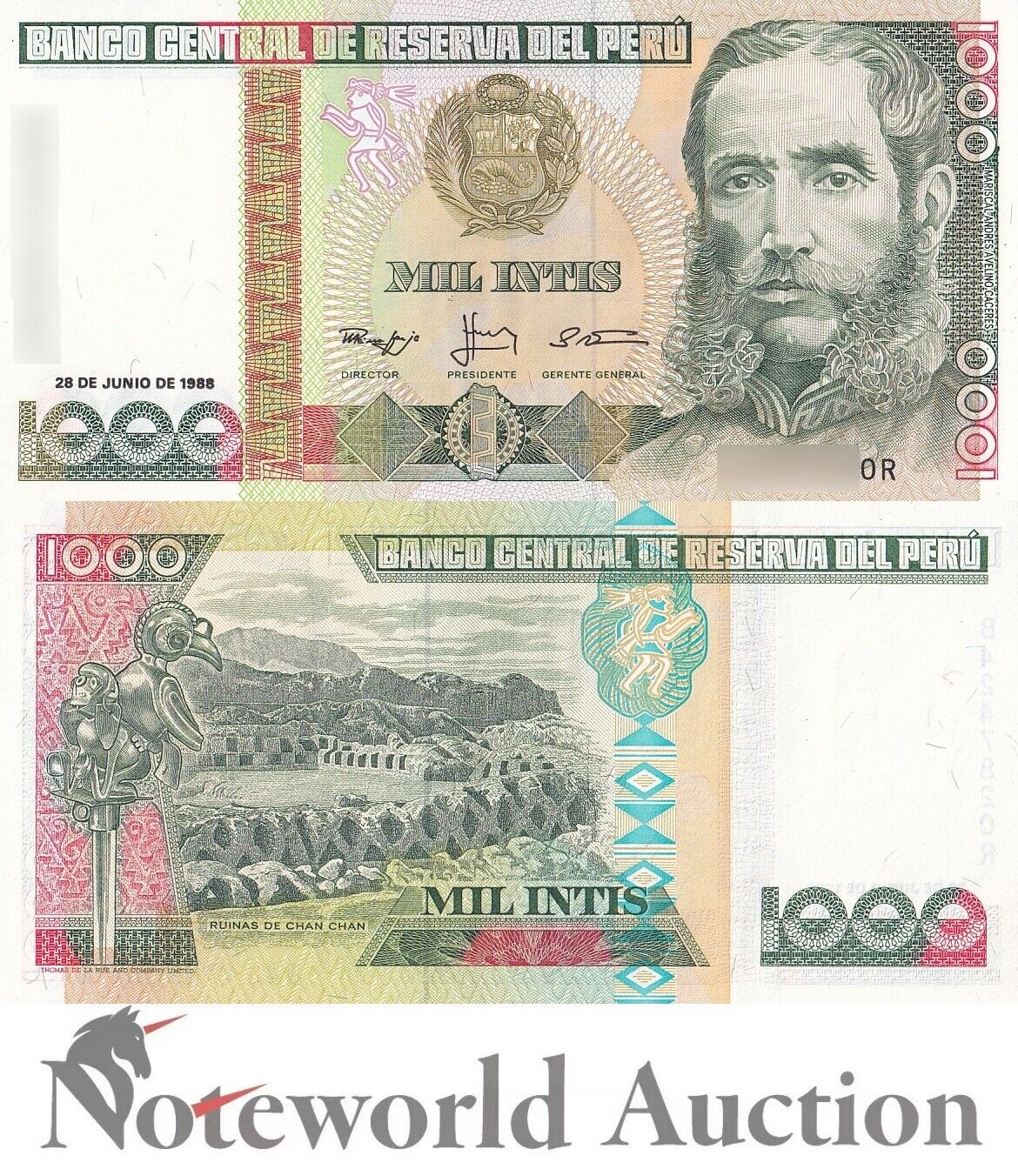 PERU Lot 10 pcs 1/10 Bundle - 1000 lntis 1988 P 136b UNC