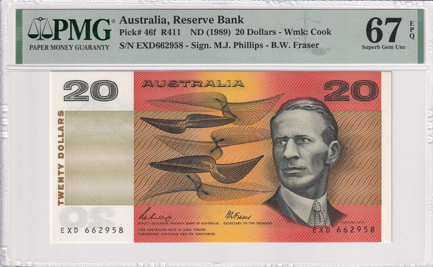 AUSTRALIA 20 Dollars 1989 P 46f UNC PMG 67 EPQ