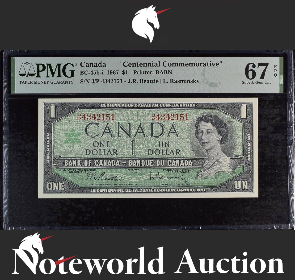 Canada Centennial Commemorative $1 1967 BC-45b-i UNC PMG 67 EPQ