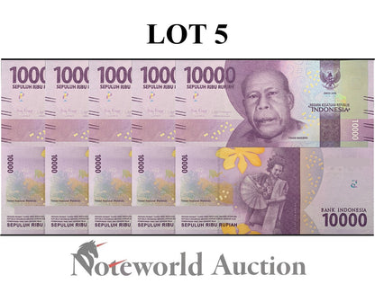INDONESIA 10000 Rupiah 2016/2021 P 157 Lot 5 pcs 1/20 Bundle UNC