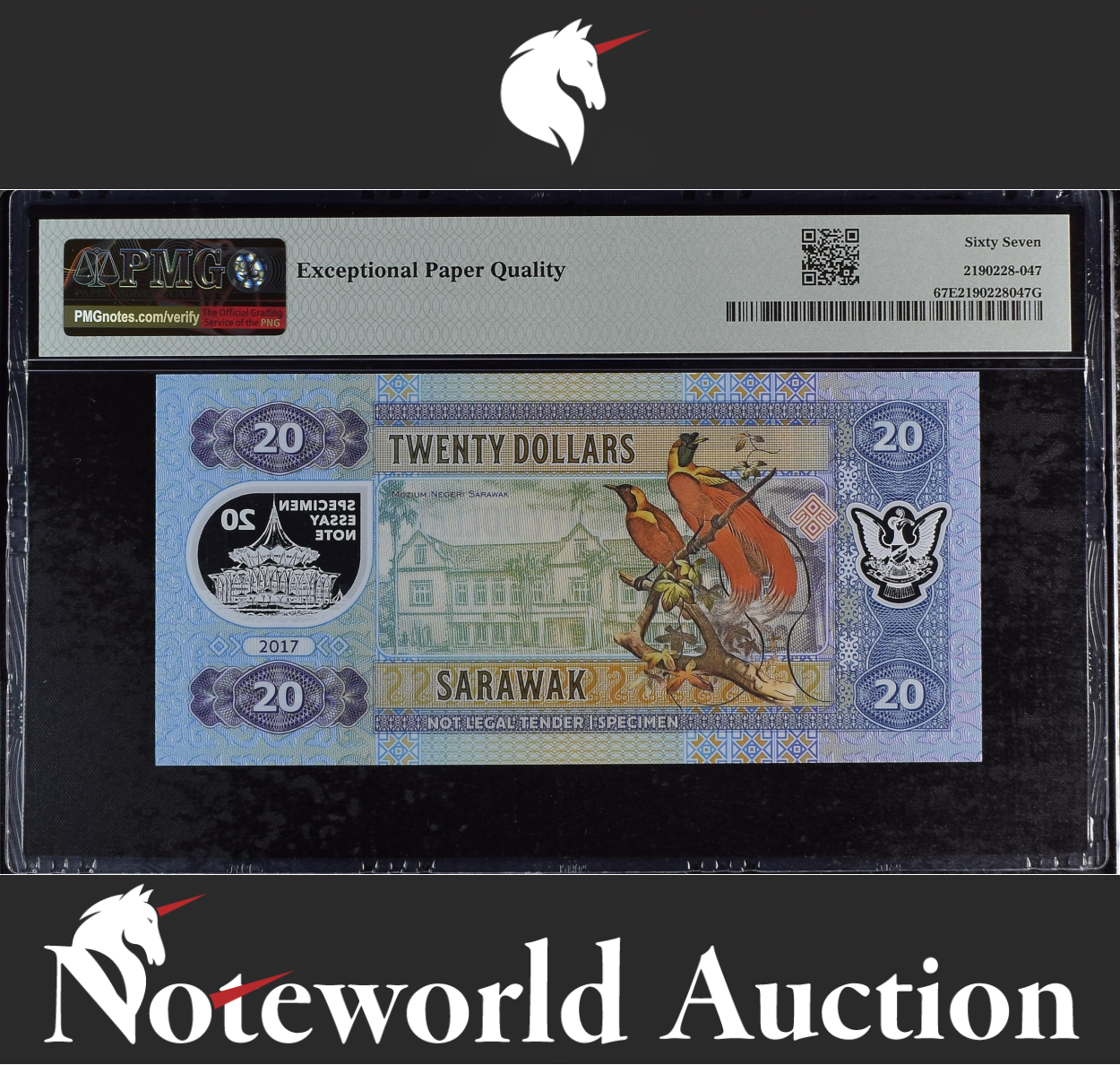 Sarawak 20 Dollars 2017 Polymer No.28 Supreb Gem UNC PMG 67 EPQ