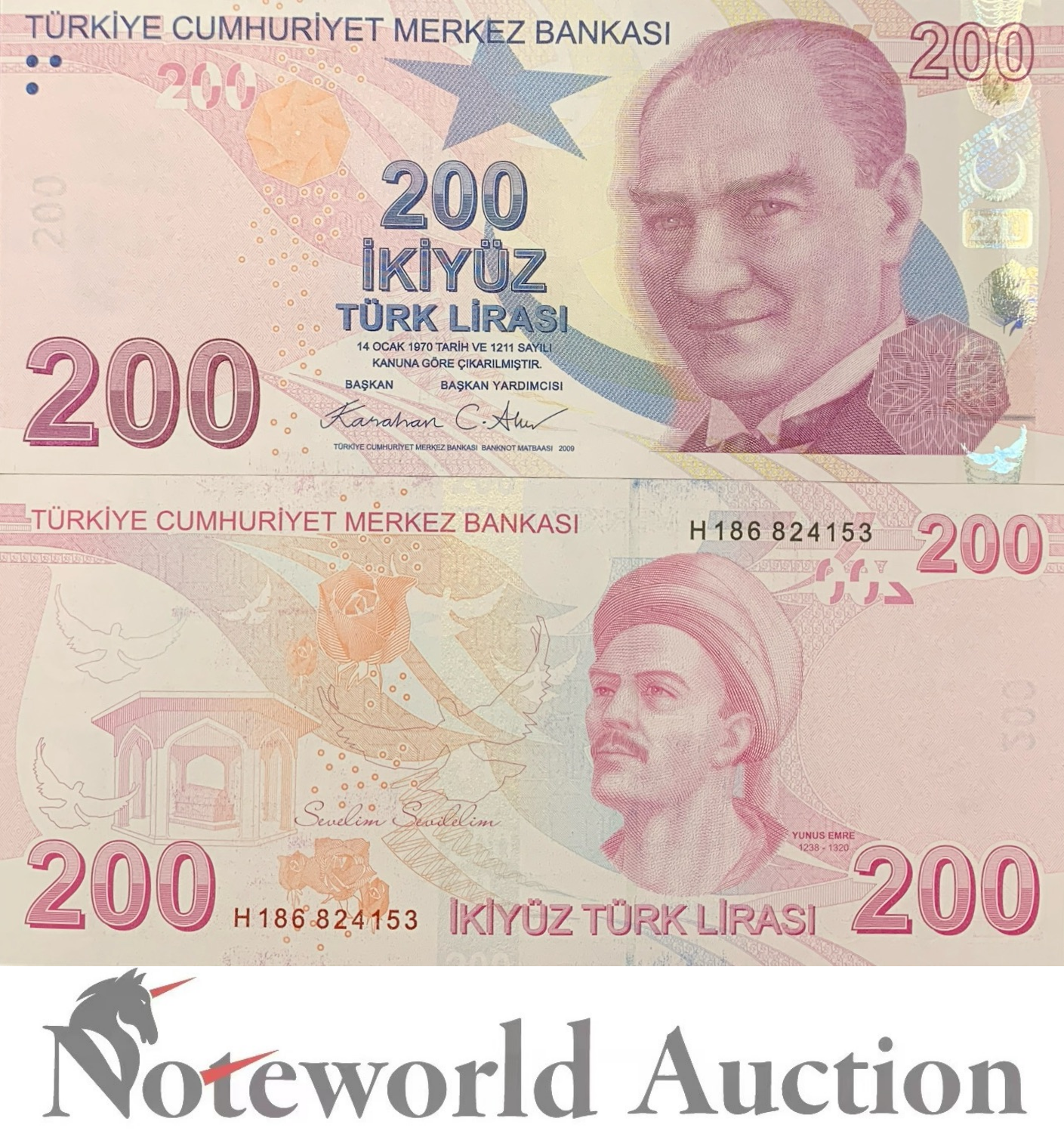 TURKEY 200 Turk Lirasi 2009 2024 P 227 New Desige UNC