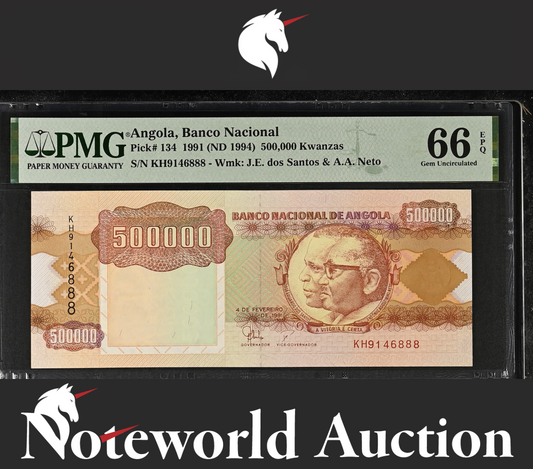 ANGOLA 500000 1991(1994) P 134 Match Last 3 Digit UNC PMG 66 EPQ 2nd TOP POP