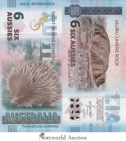 Australia Souvenir Note 6 Aussie Short-Beaked Echidna UNC