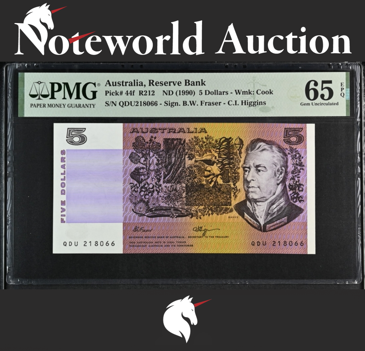 Australia Reserve Bank 5 Dollars  ND (1990) P 44f UNC PMG 65 EPQ