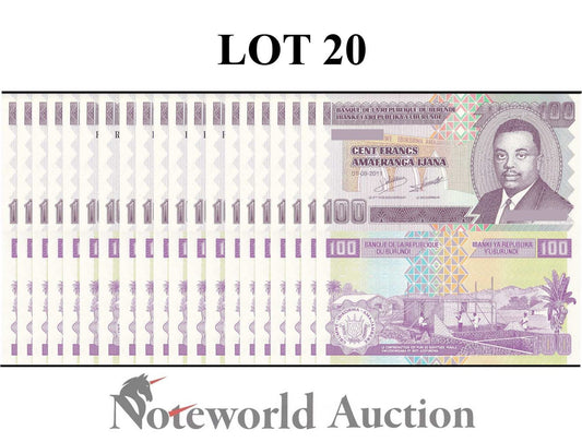 BURUNDI 100 Amafranga 2011 P 44b Lot 20 pcs 1/5 Bundle UNC
