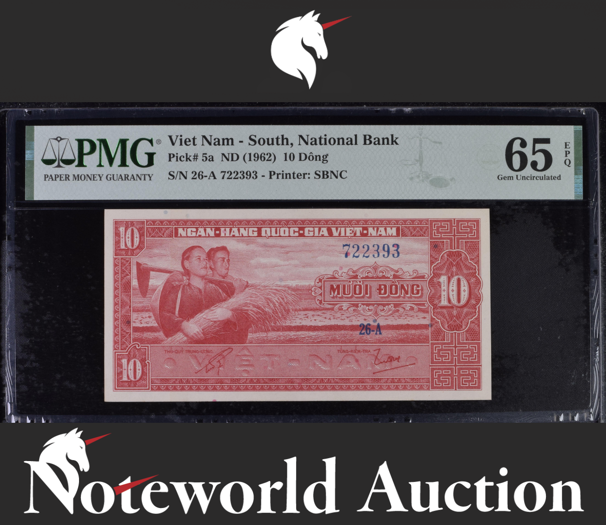 Viet Nam South National Bank 10 Dong ND (1962) P 5a UNC PMG 65 EPQ