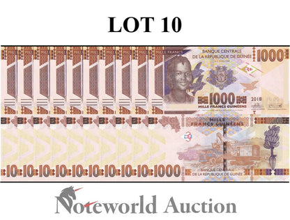 GUINEA 1000 Francs 2018 P 48 Lot 10 pcs 1/10 Bundle UNC