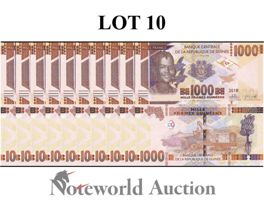 GUINEA 1000 Francs 2018 P 48 Lot 10 pcs 1/10 Bundle UNC