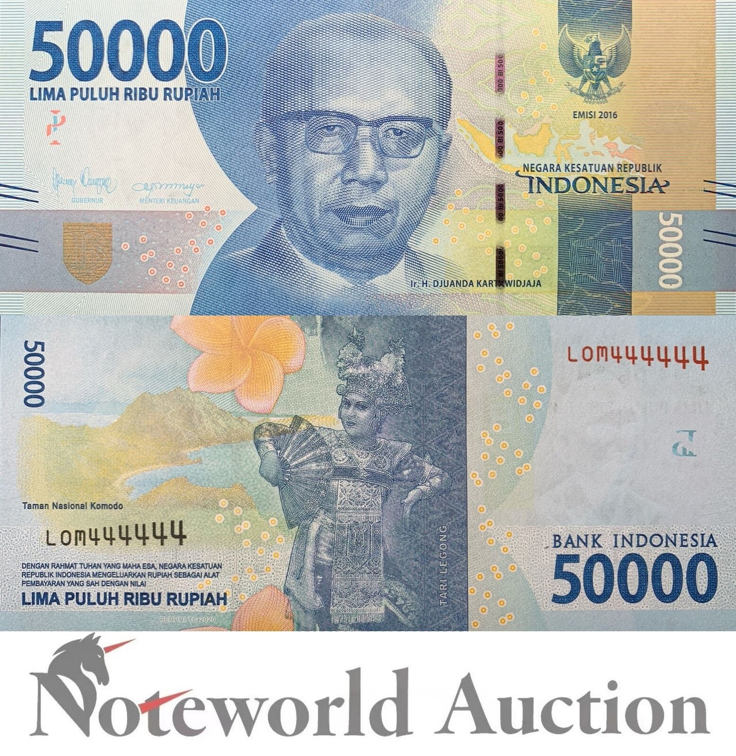 INDONESIA 50000 Rupiah 2016/2020 P 159 Fancy SOLID 4 - 444444 UNC