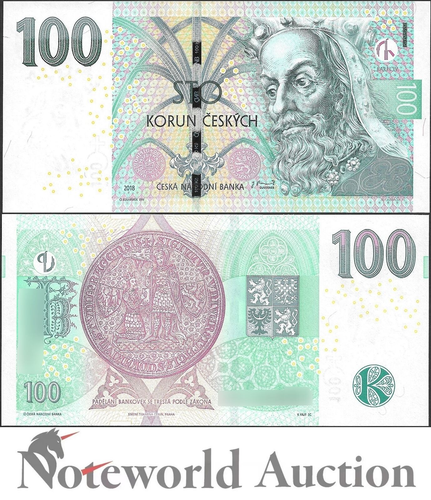 CZECHOSLOVAKIA CZECHIA 100 Korun Ceskych 2018 P 18 UNC