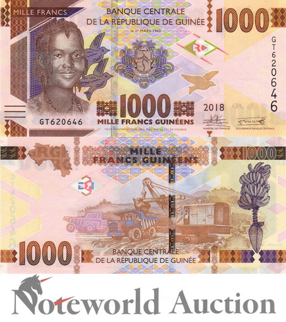 GUINEA 1000 Francs 2018 P 48 Lot 10 pcs 1/10 Bundle UNC