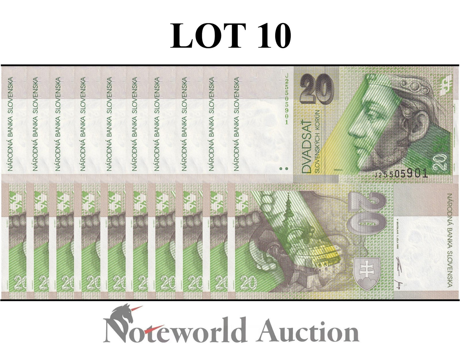 SLOVAKIA 20 Slovenskych Korun 1999 P 20d Lot 10 pcs 1/10 Bundle UNC