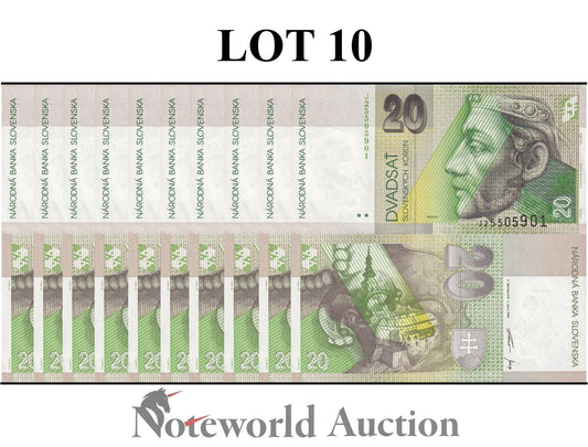 SLOVAKIA 20 Slovenskych Korun 1999 P 20d Lot 10 pcs 1/10 Bundle UNC