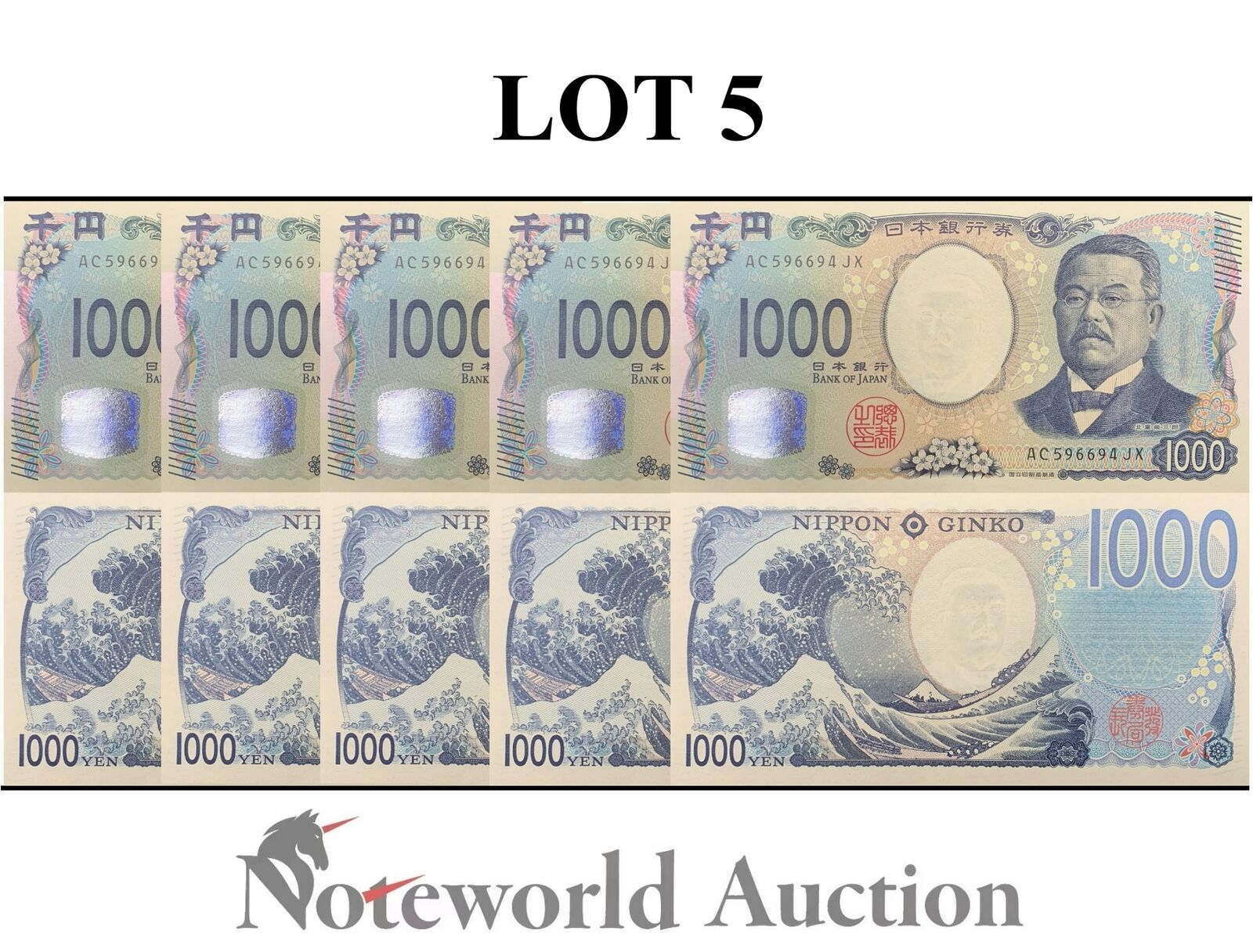 Lot 5 pcs - JAPAN 1000 Yen 2024 P New Design 3D Hologram UNC