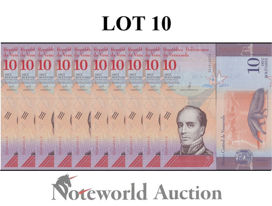 VENEZUELA Lot 10 pcs 1/10 Bundle - 10 Bolivares 2018 P 103 UNC