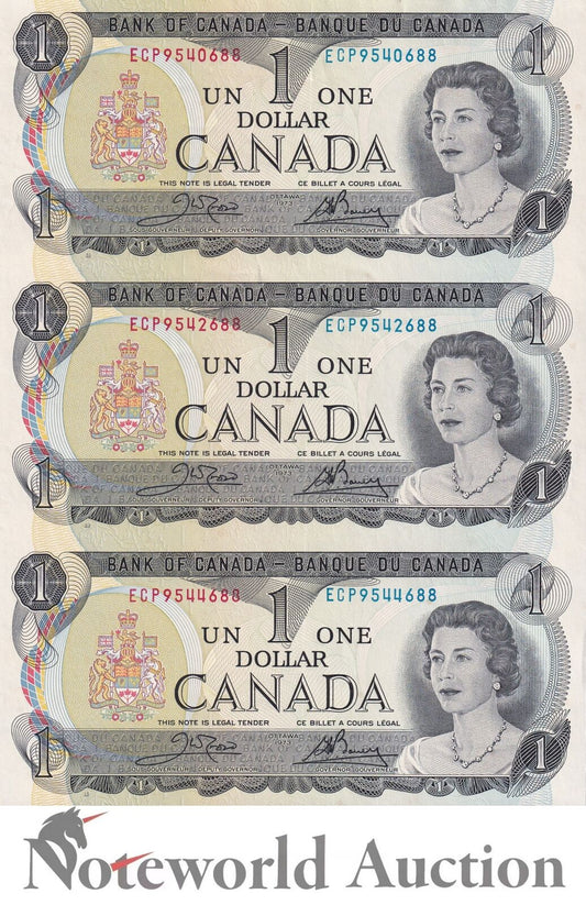 CANADA 1 Dollar 1973 P 85c UNCUT 3 IN 1 UNC