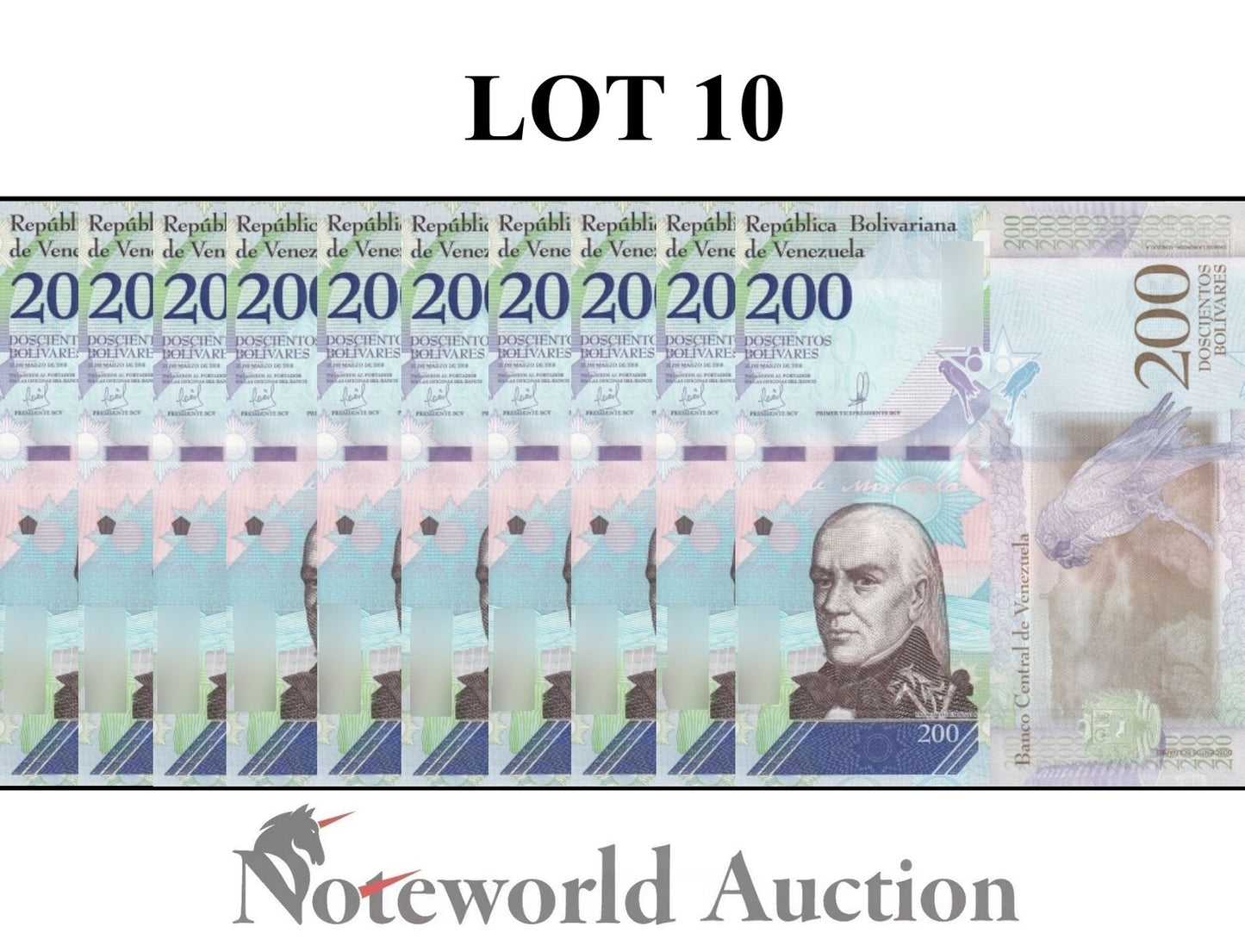 VENEZUELA Lot 10 pcs 1/10 Bundle - 200 Bolivares 2018 P 107 UNC