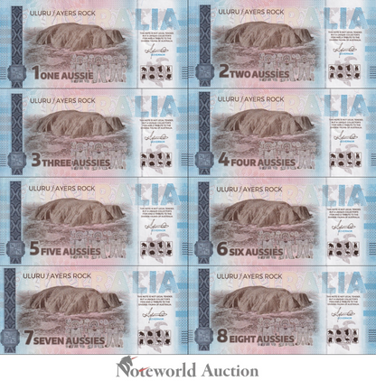 Australia TEST NOTE Complete set of Eight Souvenir Note Set 8 LOT 10 UNC