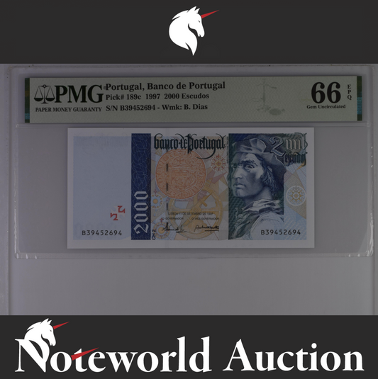 Portugal Banco de Portugal 2000 Escudos 1997 P 189c UNC PMG 66 EPQ 3rd TOP POP