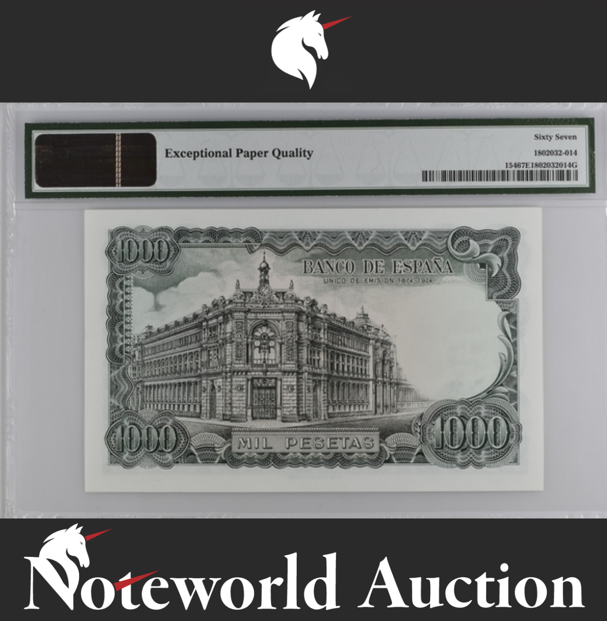Spain Commemorative 1000 Pesetas 1971 (ND 1974) P 154 UNC PMG 67 EPQ 2nd TOP POP
