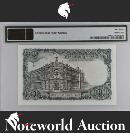 Spain Commemorative 1000 Pesetas 1971 (ND 1974) P 154 UNC PMG 67 EPQ 2nd TOP POP