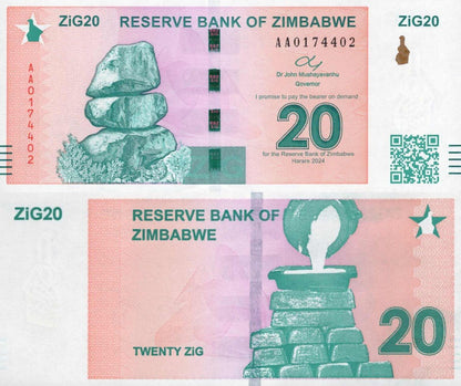 ZIMBABWE 20 Zig 2024 P 111 First Prefix AA UNC