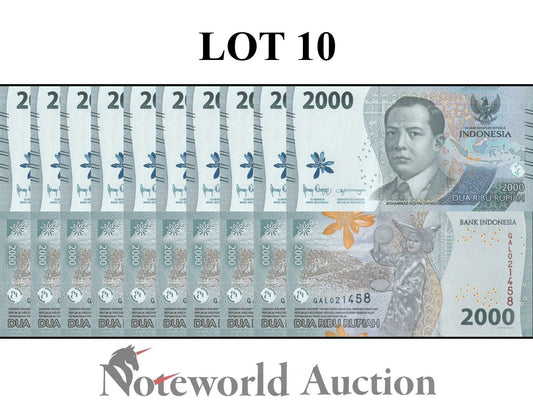 INDONESIA Lot 10 pcs 1/10 Bundle - 2000 Rupiah 2022 P 163 New design New family