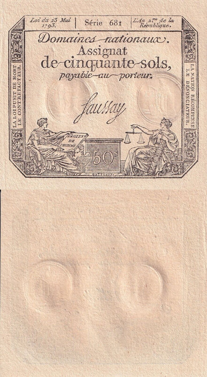 FRANCE 50 Sols 1793 P A70b UNC