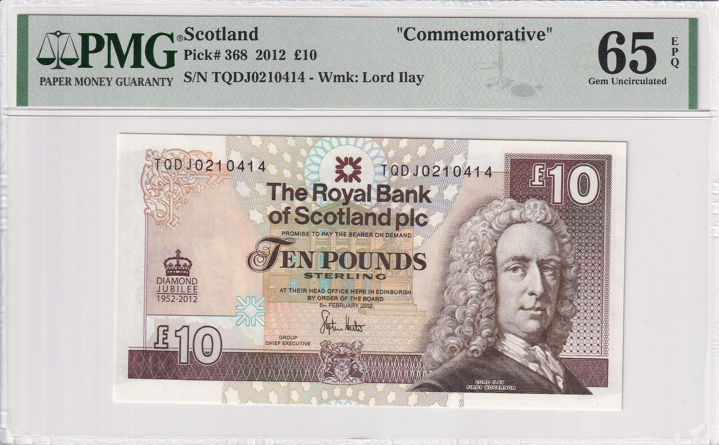 SCOTLAND ROYAL BANK Commemorative 10 Pounds 2012 P 368 UNC PMG 65 EPQ