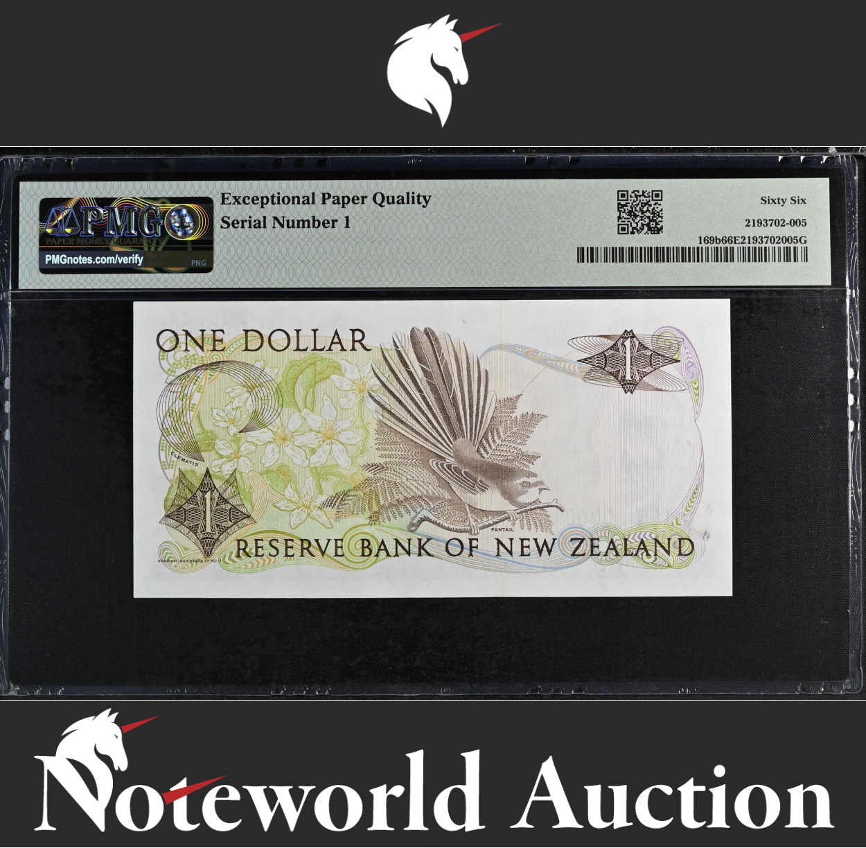 New Zealand 1 Dollars ND (1985-89) P 169b LOW SERIAL NO. 1 Rare UNC PMG 66 EPQ