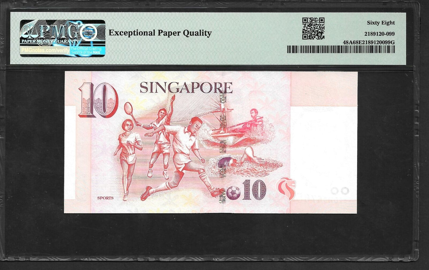 SINGAPORE 10 Dollars 2005 P 48A 2nd TOP POP UNC PMG 68 EPQ