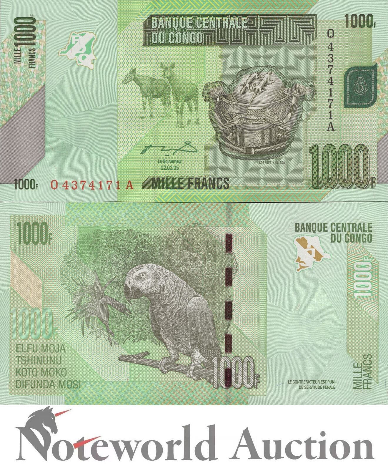 CONGO DEMOCRATIC REPUBLIC 1000 Francs 2005 P 101a UNC