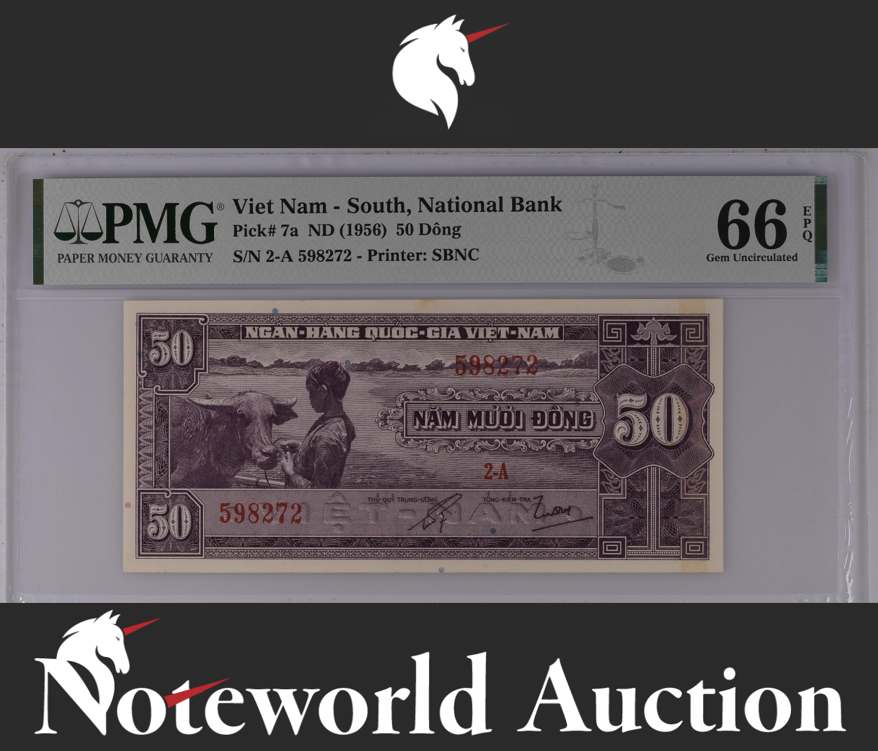 Viet Nam South National Bank 50 Dong ND (1956) P 7a UNC PMG 66 EPQ