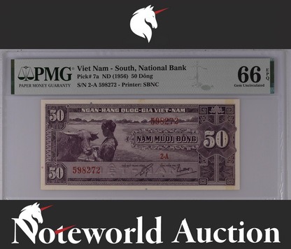 Viet Nam South National Bank 50 Dong ND (1956) P 7a UNC PMG 66 EPQ