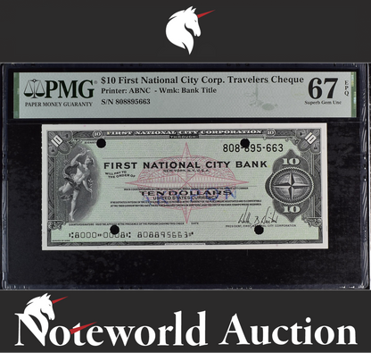First National City Corp Travel Cheque 10 1969 UNC PMG 67 EPQ
