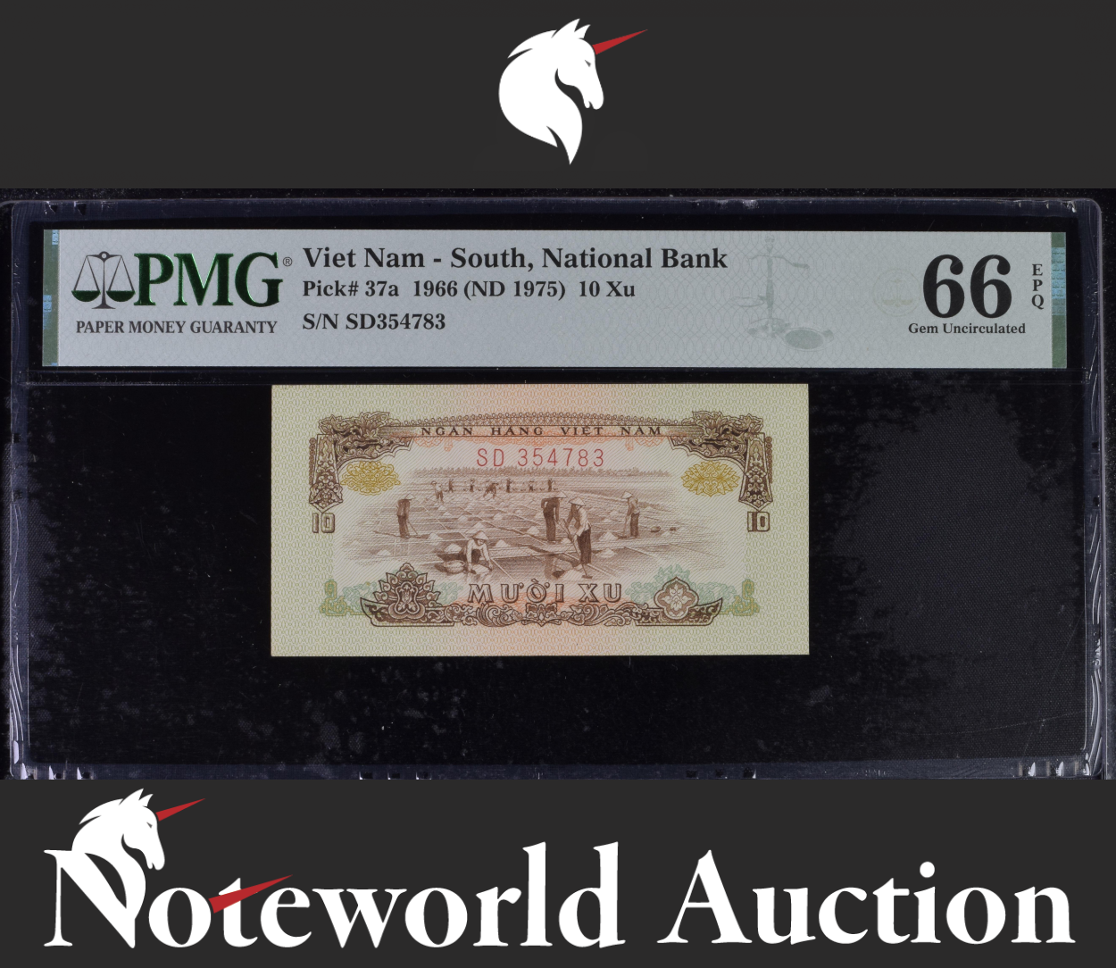 Viet Nam South National Bank 10 Xu 1966 (ND 1975) P 37a UNC PMG 66 EPQ