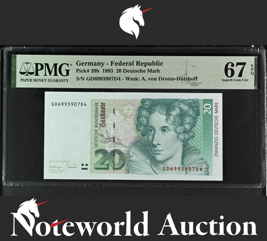 GERMANY Federal Republic 20 Deutsche Mark 1993 P 39b UNC PMG 67 EPQ 2nd TOP POP