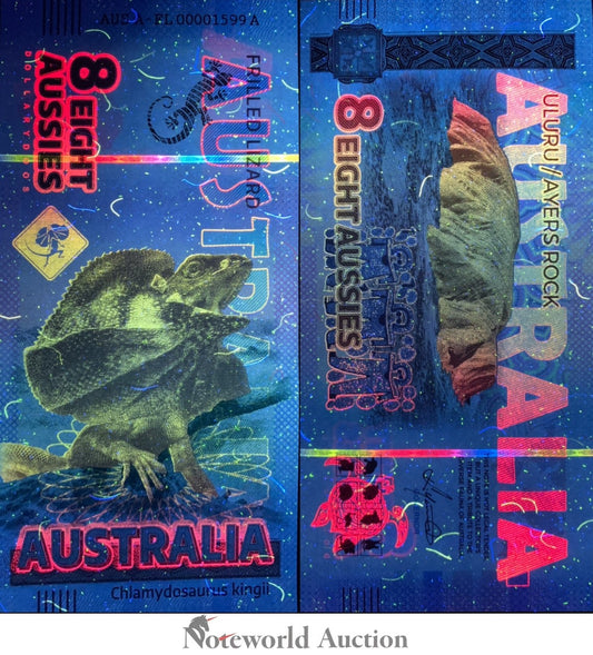 Australia TEST NOTE Souvenir Note 8 Aussie Frilled Lizard UNC