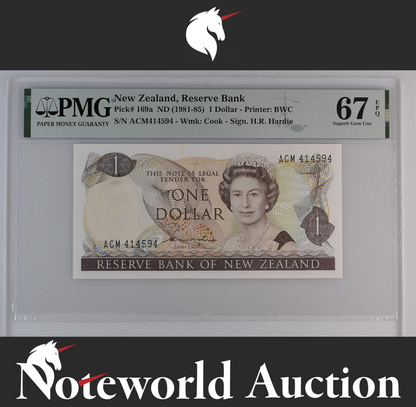 New Zealand Reserve Bank 1 Dollar ND (1981-85) P 169a UNC PMG 67 EPQ