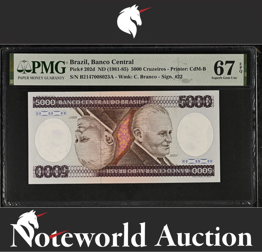 Brazil Banco Central 5000 Cruzeiros ND 1981-85 P 202d UNC PMG 67 EPQ