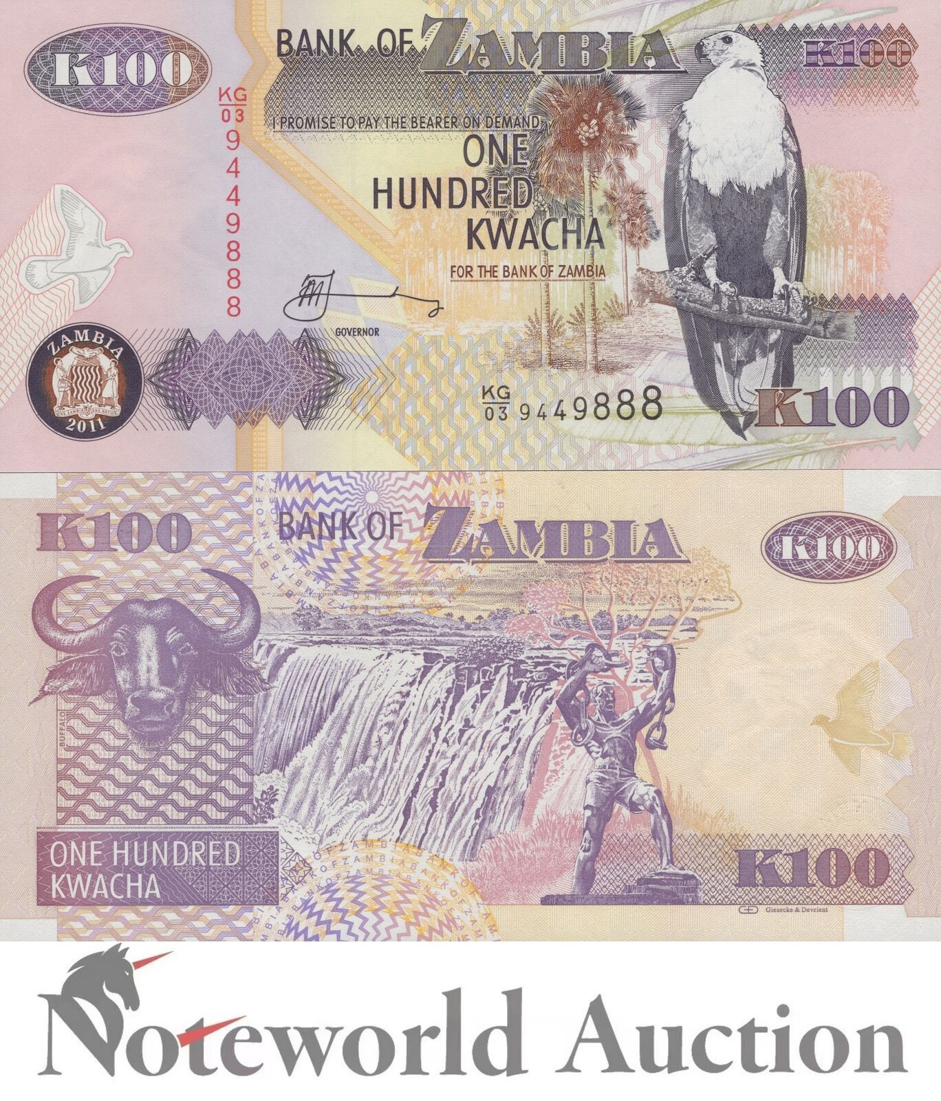 ZAMBIA 100 Kwacha 2011 P 38j UNC