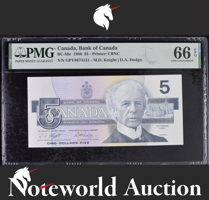 Canada Bank of Canada $5 1986 BC-56e UNC PMG 66 EPQ 2nd TOP POP