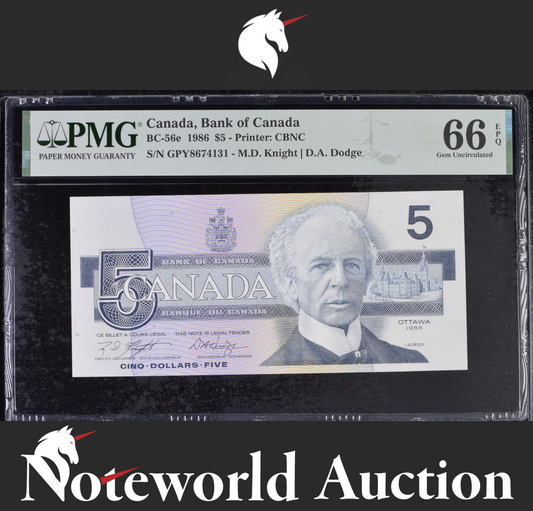 Canada Bank of Canada $5 1986 BC-56e UNC PMG 66 EPQ 2nd TOP POP