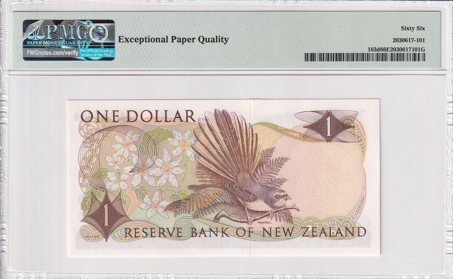 NEW ZEALAND 1 Dollar 1977-81 P 163d UNC PMG 66 EPQ