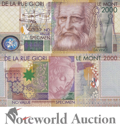 DE LA RUE Giori Test Note - Specimen Leonardo Da Vinci No No.Type 1