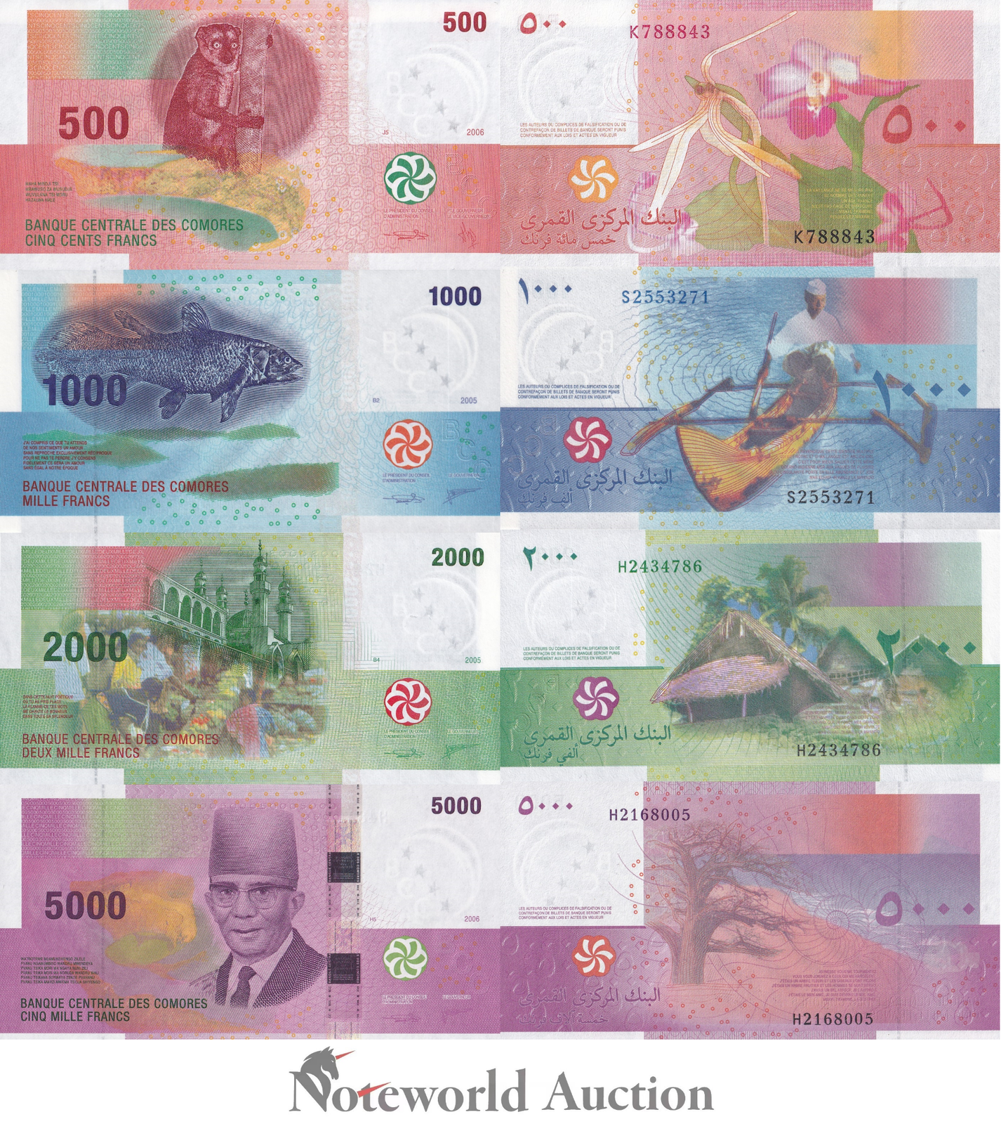 COMOROS Set 4 pcs - 500 1000 2000 5000 Francs 2005-2006 P 15b 16 17 18 UNC