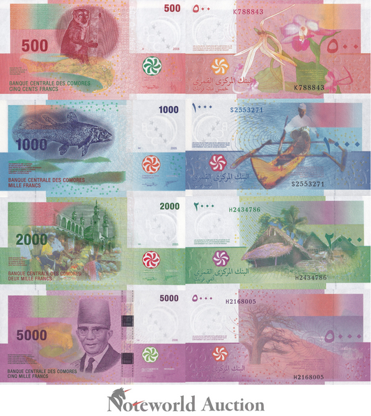 COMOROS Set 4 pcs - 500 1000 2000 5000 Francs 2005-2006 P 15b 16 17 18 UNC