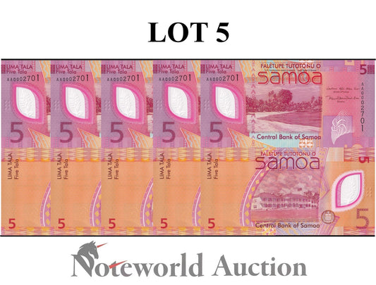 SAMOA 5 Tala 2023 P 47 New Polymer First Prefix AA Lot 5 pcs 1/20 Bundle UNC